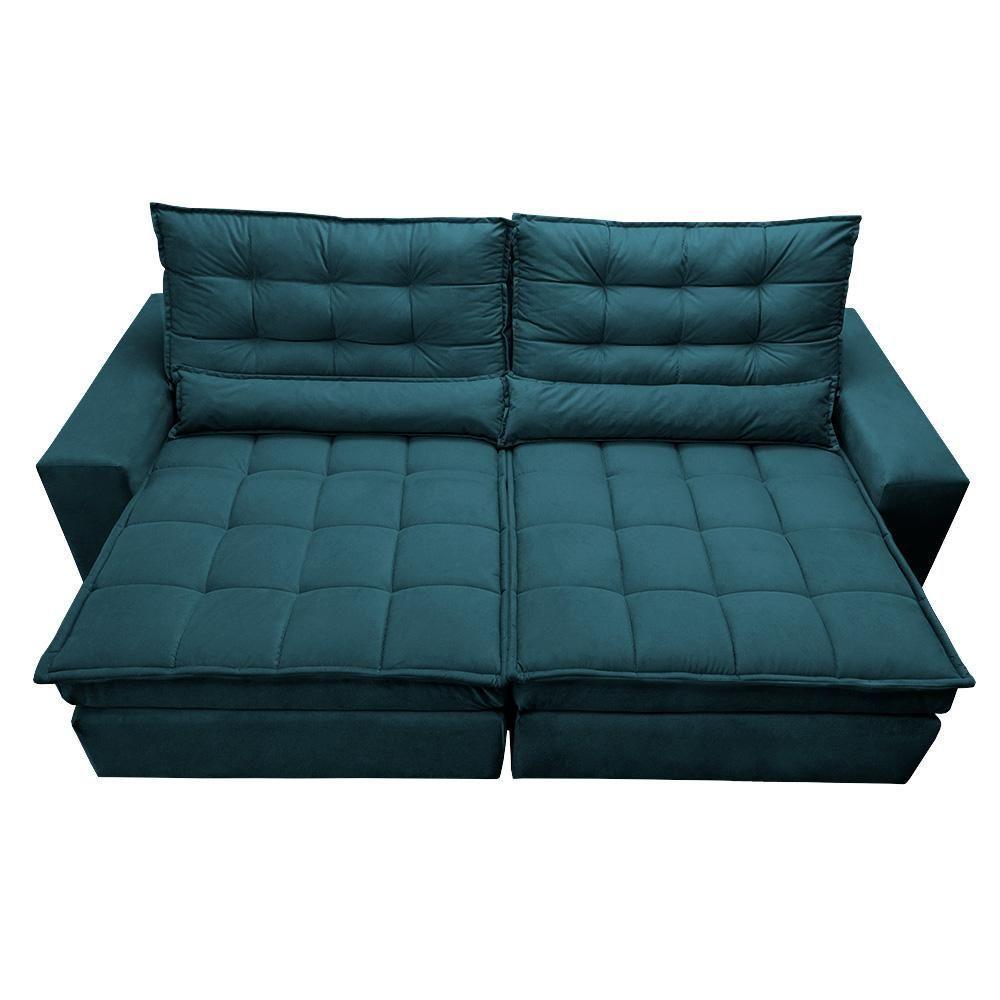 Sofá Retrátil E Reclinável Com Molas Ensacadas Cama Inbox Gold 2,52m Tecido Suede Velusoft Petróleo - 5