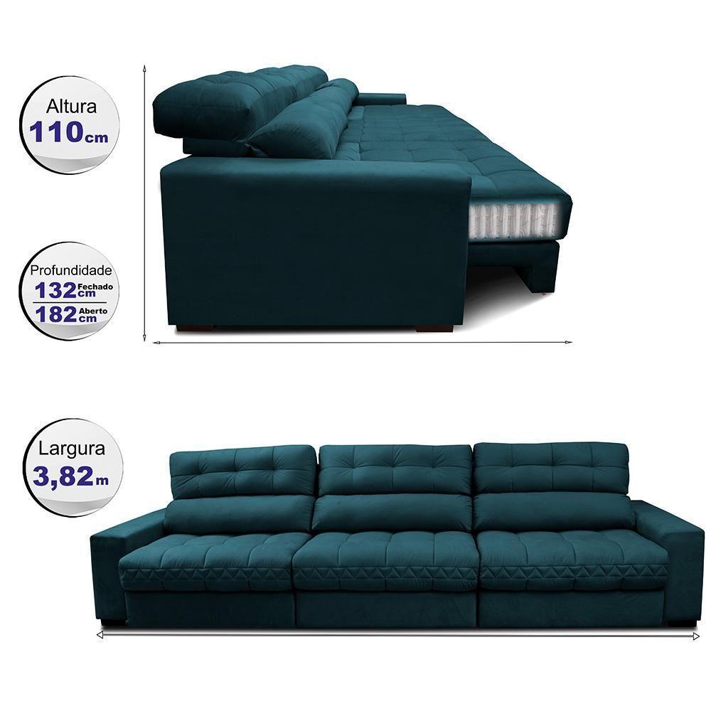 Sofá Retrátil E Reclinável Com Molas Ensacadas Cama Inbox Master 3,82m Tecido Velusoft Petróleo - 2
