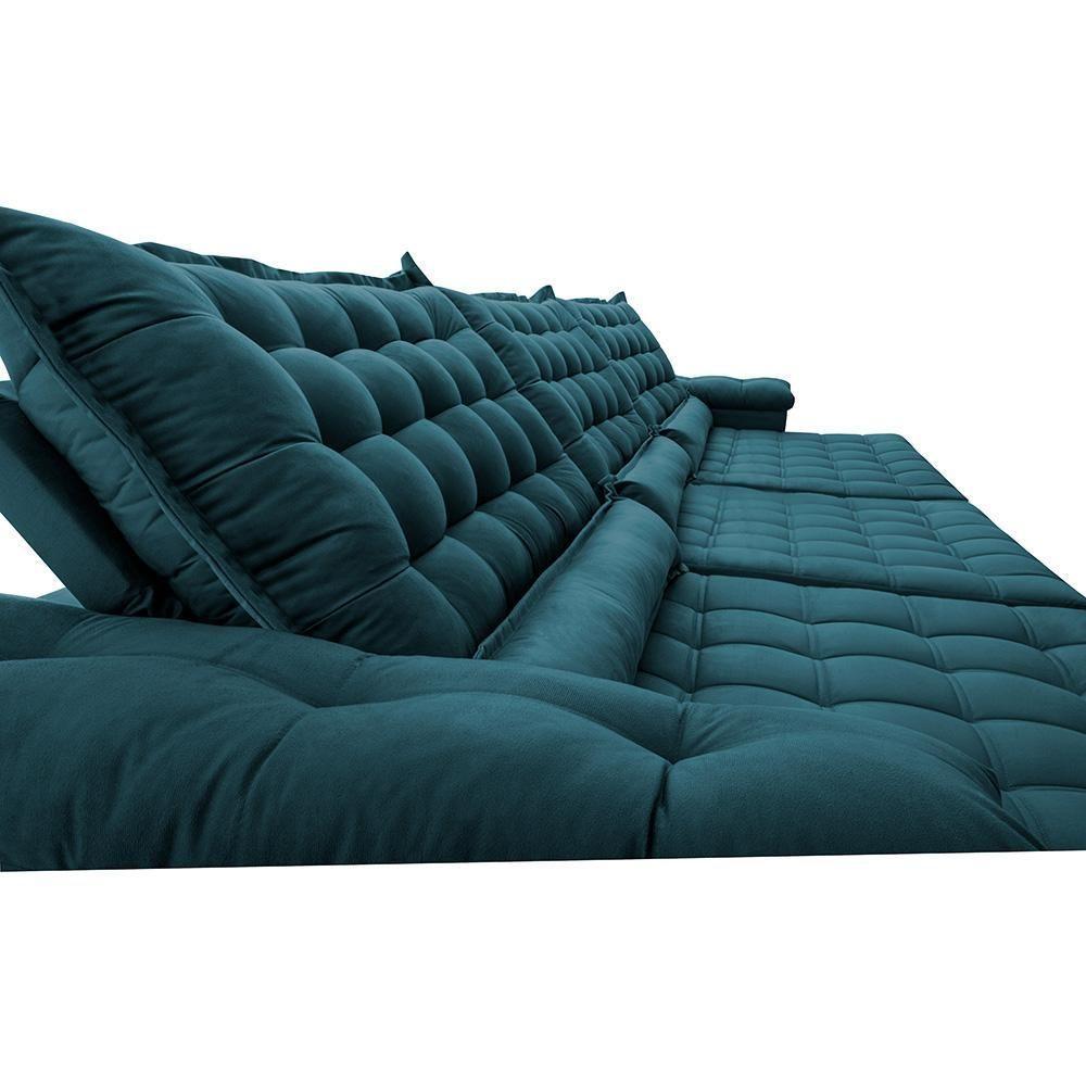 Sofá Retrátil E Reclinável 4,15m Molas Ensacadas Cama Inbox Big Space Com Bordado 3d Velusoft Petróleo - 4