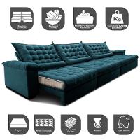 Sofá Retrátil E Reclinável 4,15m Molas Ensacadas Cama Inbox Big Space Com Bordado 3d Velusoft Petróleo - 3
