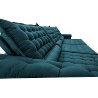 Sofá Retrátil E Reclinável 4,15m Molas Ensacadas Cama Inbox Big Space Com Bordado 3d Velusoft Petróleo