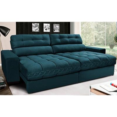 Sofá Retrátil E Reclinável Com Molas Ensacadas Cama Inbox Master 2,52m Tecido Velusoft Petróleo