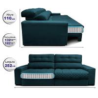 Sofá Retrátil E Reclinável Com Molas Ensacadas Cama Inbox Master 2,52m Tecido Velusoft Petróleo - 2
