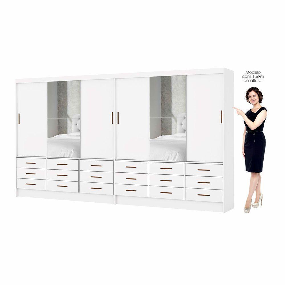 Closet Sevilha 6 Portas Casal Duplo Plus 18 Gavetas Carioca Branco - 4