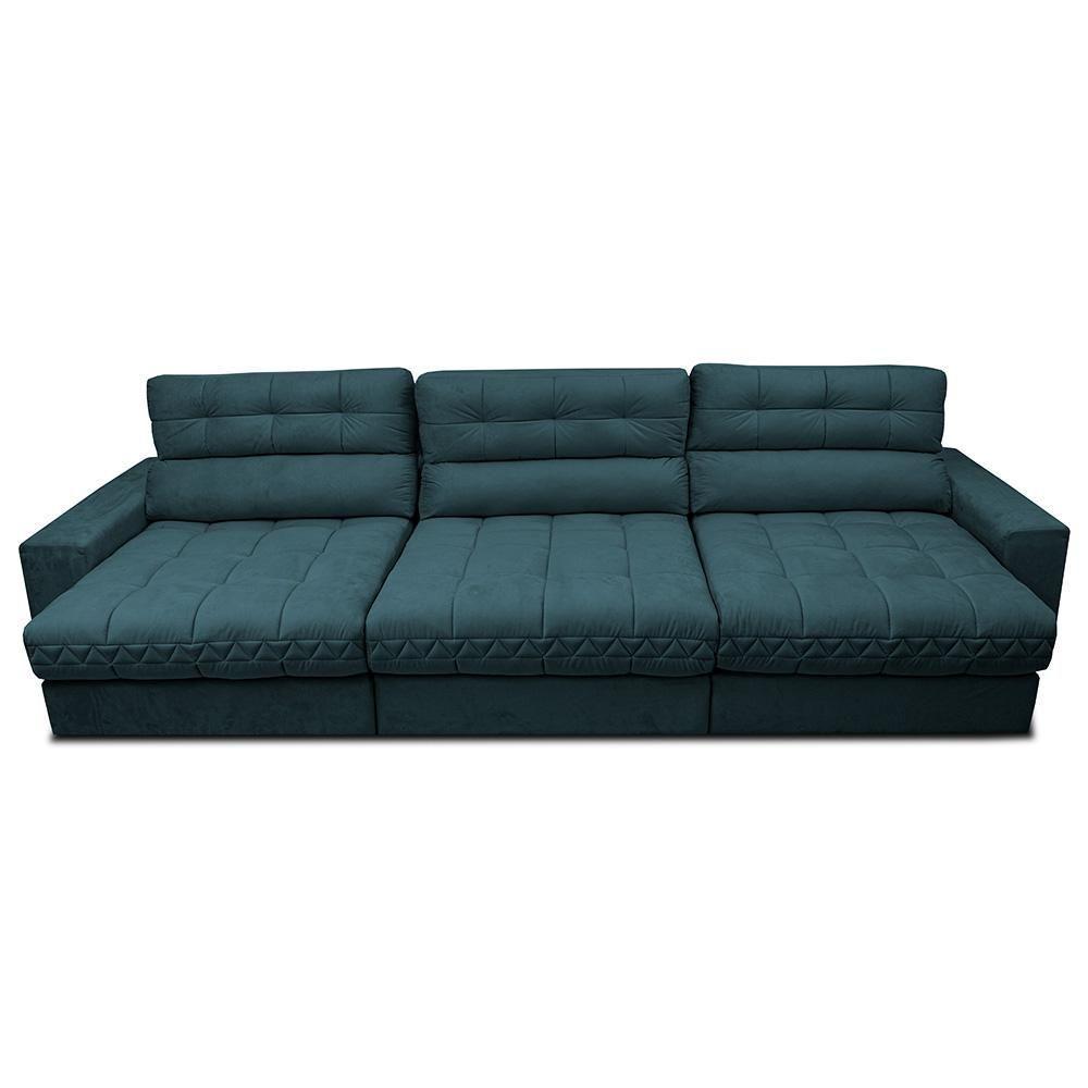 Sofá Retrátil E Reclinável Com Molas Ensacadas Cama Inbox Master 3,52m Tecido Velusoft Petróleo - 5