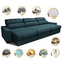 Sofá Retrátil E Reclinável Com Molas Ensacadas Cama Inbox Master 3,52m Tecido Velusoft Petróleo - 3