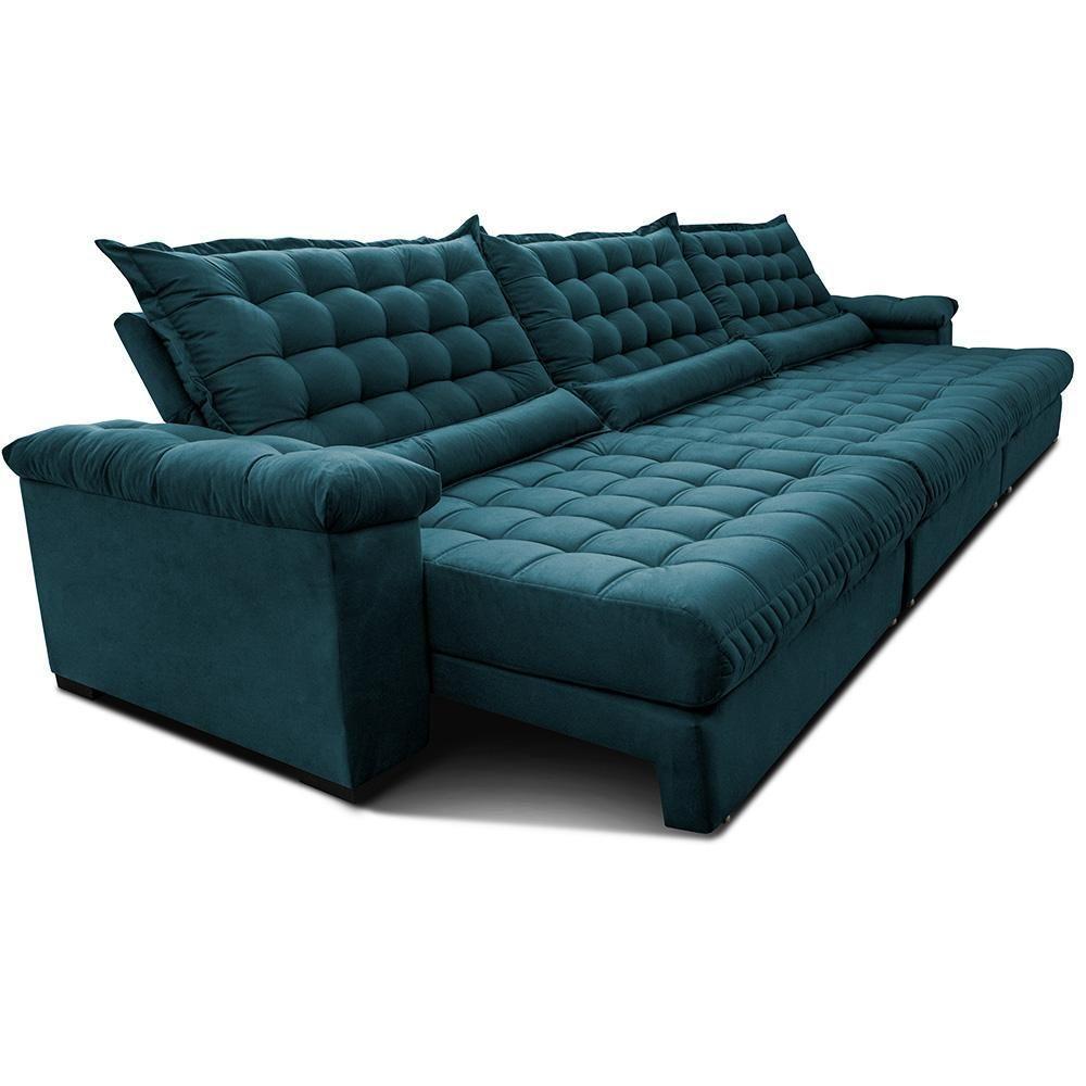 Sofá Retrátil E Reclinável 3,85m Molas Ensacadas Cama Inbox Big Space Com Bordado 3d Velusoft Petróleo - 8