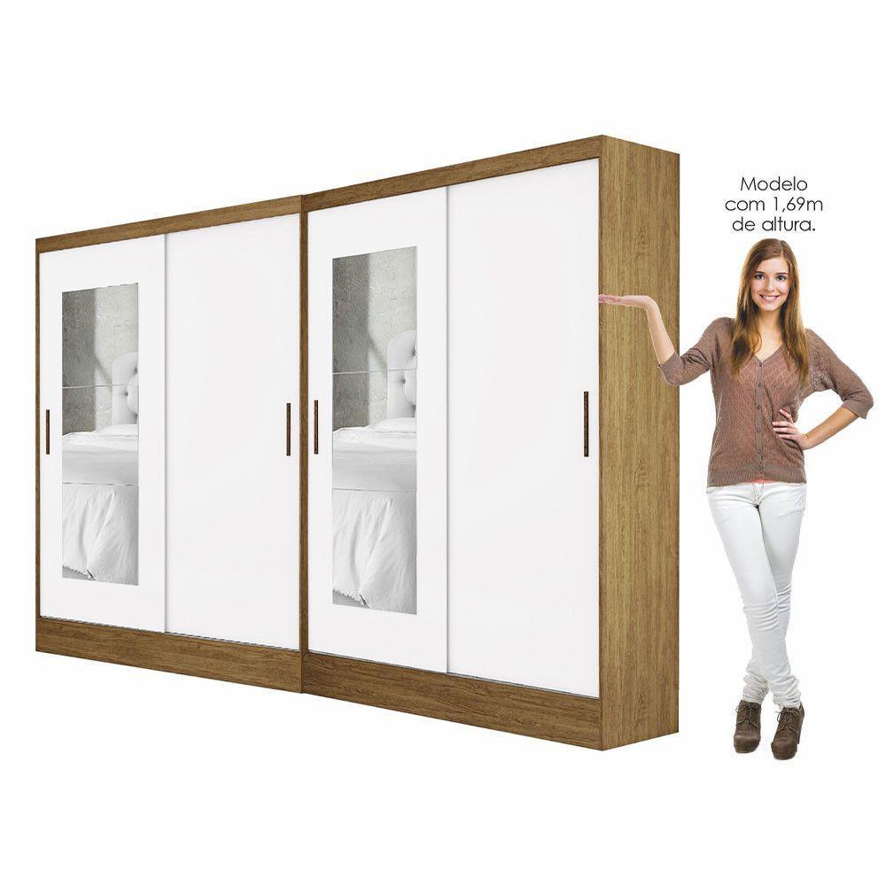 Closet Casal Belém 4 Pts Com Espelho 4 Gvts Carioca Móveis Cinamomo Branco - 6