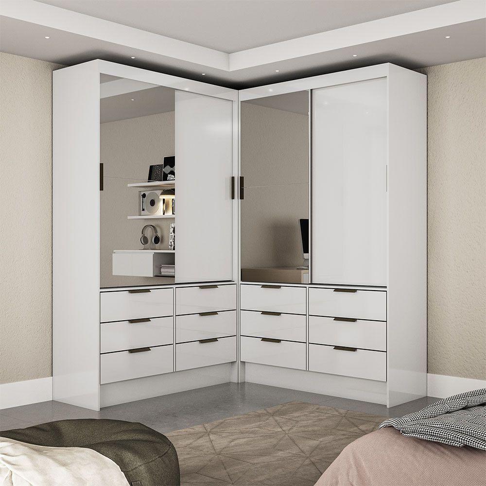 Closet Casal Sevilha 4 Portas Plus 12 Gavetas Carioca Móveis Branco - 1