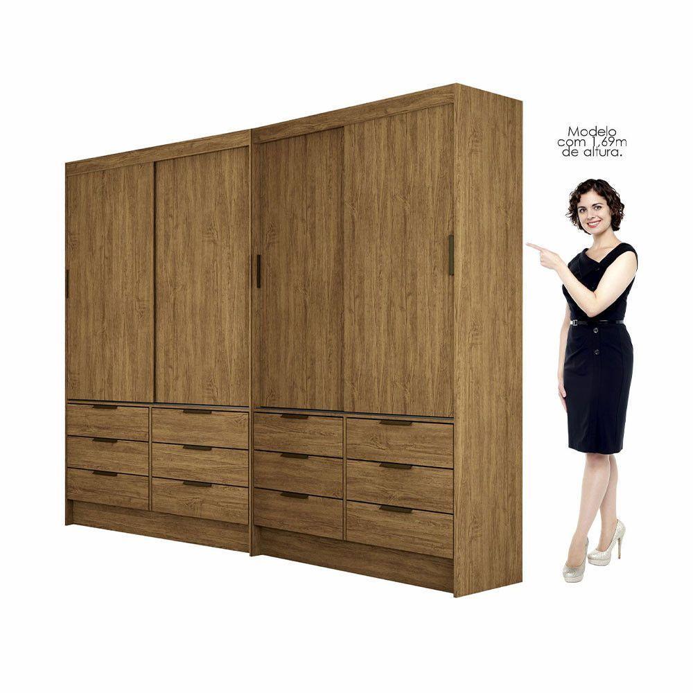 Closet Casal Duplo Sevilha 4portas 12 Gavetas Carioca Móveis Cinamomo - 3