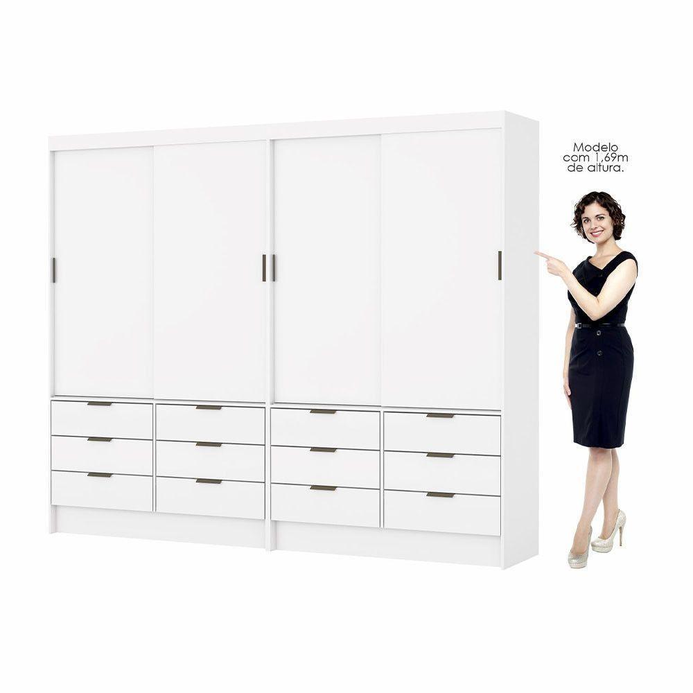 Closet Casal Duplo Sevilha 4portas 12 Gavetas Carioca Móveis Branco - 3