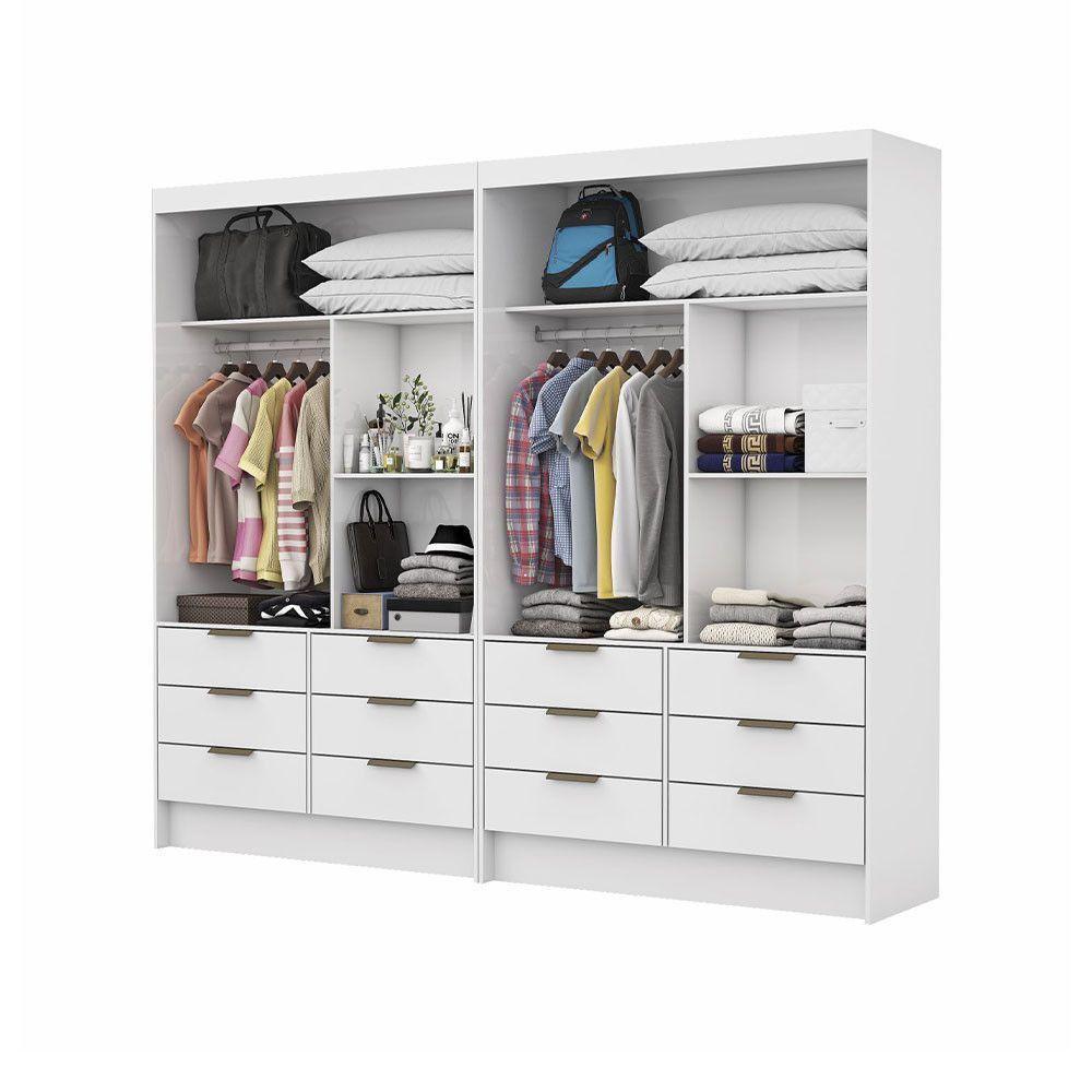 Closet Casal Duplo Sevilha 4portas 12 Gavetas Carioca Móveis Branco - 4