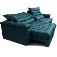 Sofá Retrátil E Reclinável 2,75m Molas Ensacadas Cama Inbox Big Space Com Bordado 3d Velusoft Petróleo - 7