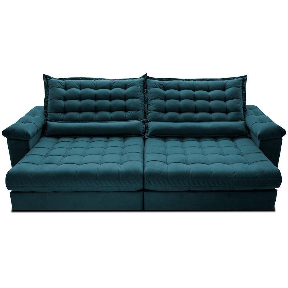 Sofá Retrátil E Reclinável 2,95m Molas Ensacadas Cama Inbox Big Space Com Bordado 3d Velusoft Petróleo - 5