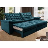 Sofá Retrátil E Reclinável 2,95m Molas Ensacadas Cama Inbox Big Space Com Bordado 3d Velusoft Petróleo - 1