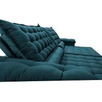 Sofá Retrátil E Reclinável 2,95m Molas Ensacadas Cama Inbox Big Space Com Bordado 3d Velusoft Petróleo