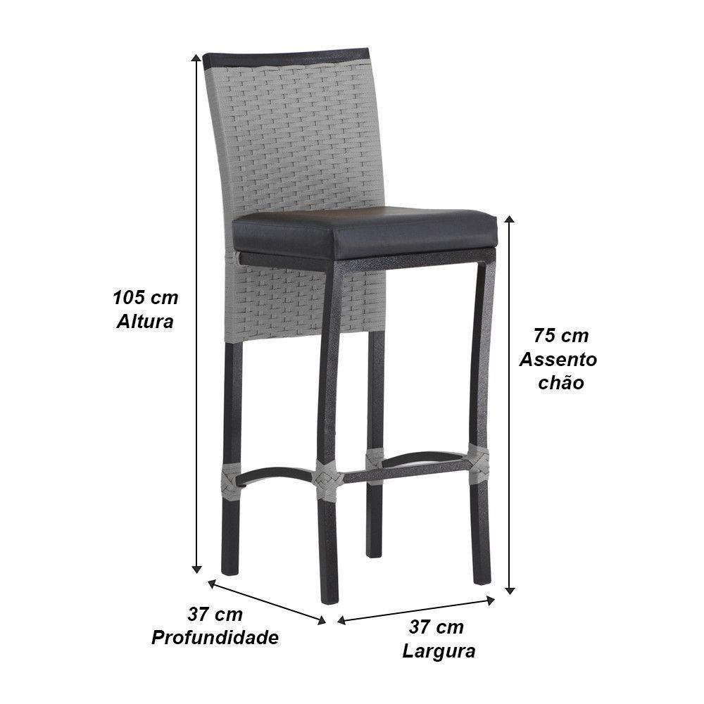 Banqueta Corda Náutica Cannes Alumínio Cozinha Edícula Mesa Prata - 5