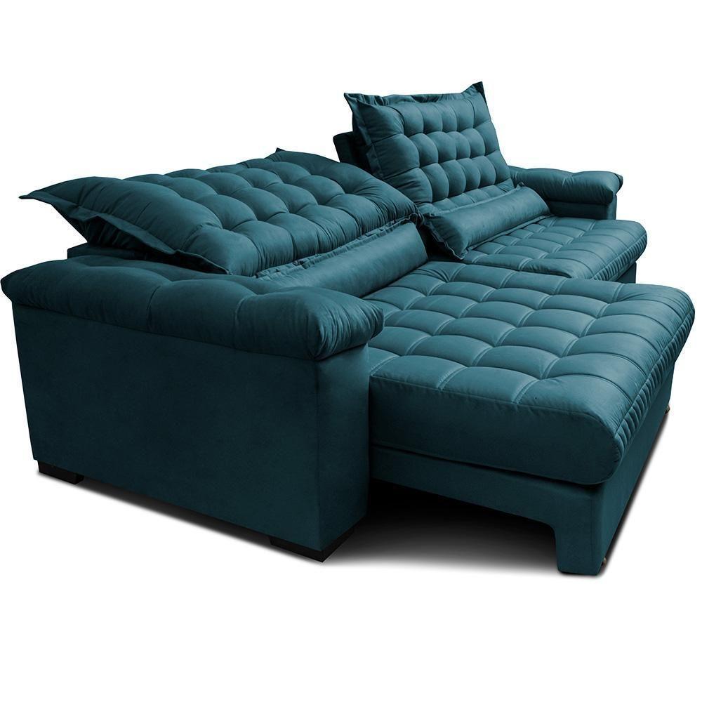 Sofá Retrátil E Reclinável 2,15m Molas Ensacadas Cama Inbox Big Space Com Bordado 3d Velusoft Petróleo - 6