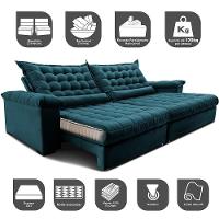 Sofá Retrátil E Reclinável 2,15m Molas Ensacadas Cama Inbox Big Space Com Bordado 3d Velusoft Petróleo - 2