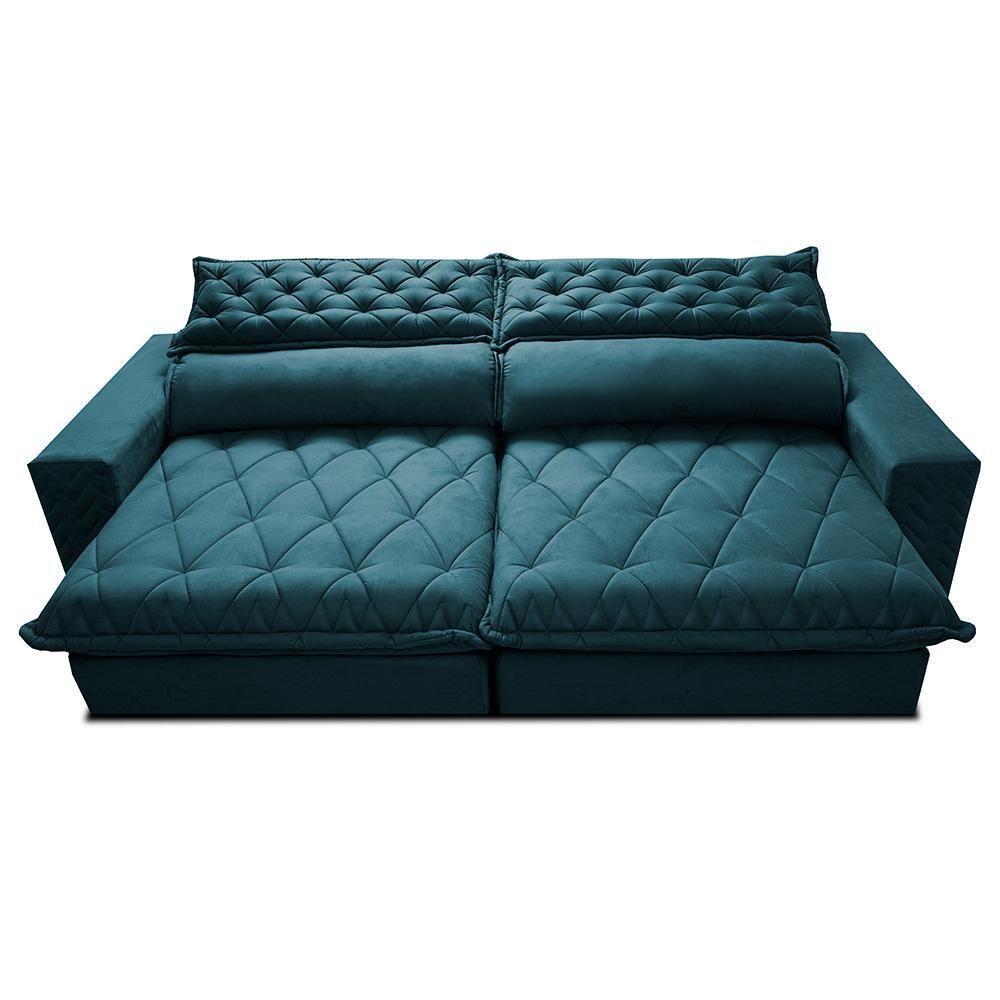 Sofá Retrátil E Reclinável 2,55m Molas Ensacadas Cama Inbox Spazus Com Bordado 3d Velusoft Petróleo - 5