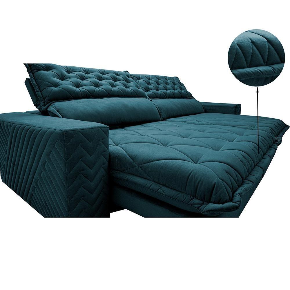 Sofá Retrátil E Reclinável 2,95m Molas Ensacadas Cama Inbox Spazus Com Bordado 3d Velusoft Petróleo - 4