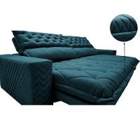 Sofá Retrátil E Reclinável 2,95m Molas Ensacadas Cama Inbox Spazus Com Bordado 3d Velusoft Petróleo