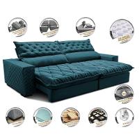 Sofá Retrátil E Reclinável 2,35m Molas Ensacadas Cama Inbox Spazus Com Bordado 3d Velusoft Petróleo - 3