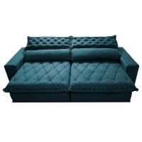 Sofá Retrátil E Reclinável 2,35m Molas Ensacadas Cama Inbox Spazus Com Bordado 3d Velusoft Petróleo - 5