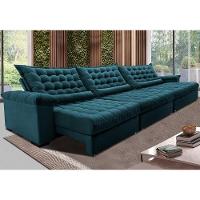 Sofá Retrátil E Reclinável 3,55m Molas Ensacadas Cama Inbox Big Space Com Bordado 3d Velusoft Petróleo - 1