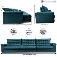 Sofá Retrátil E Reclinável 3,55m Molas Ensacadas Cama Inbox Big Space Com Bordado 3d Velusoft Petróleo - 2