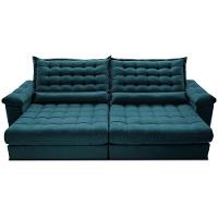 Sofá Retrátil E Reclinável 2,35m Molas Ensacadas Cama Inbox Big Space Com Bordado 3d Velusoft Petróleo - 5