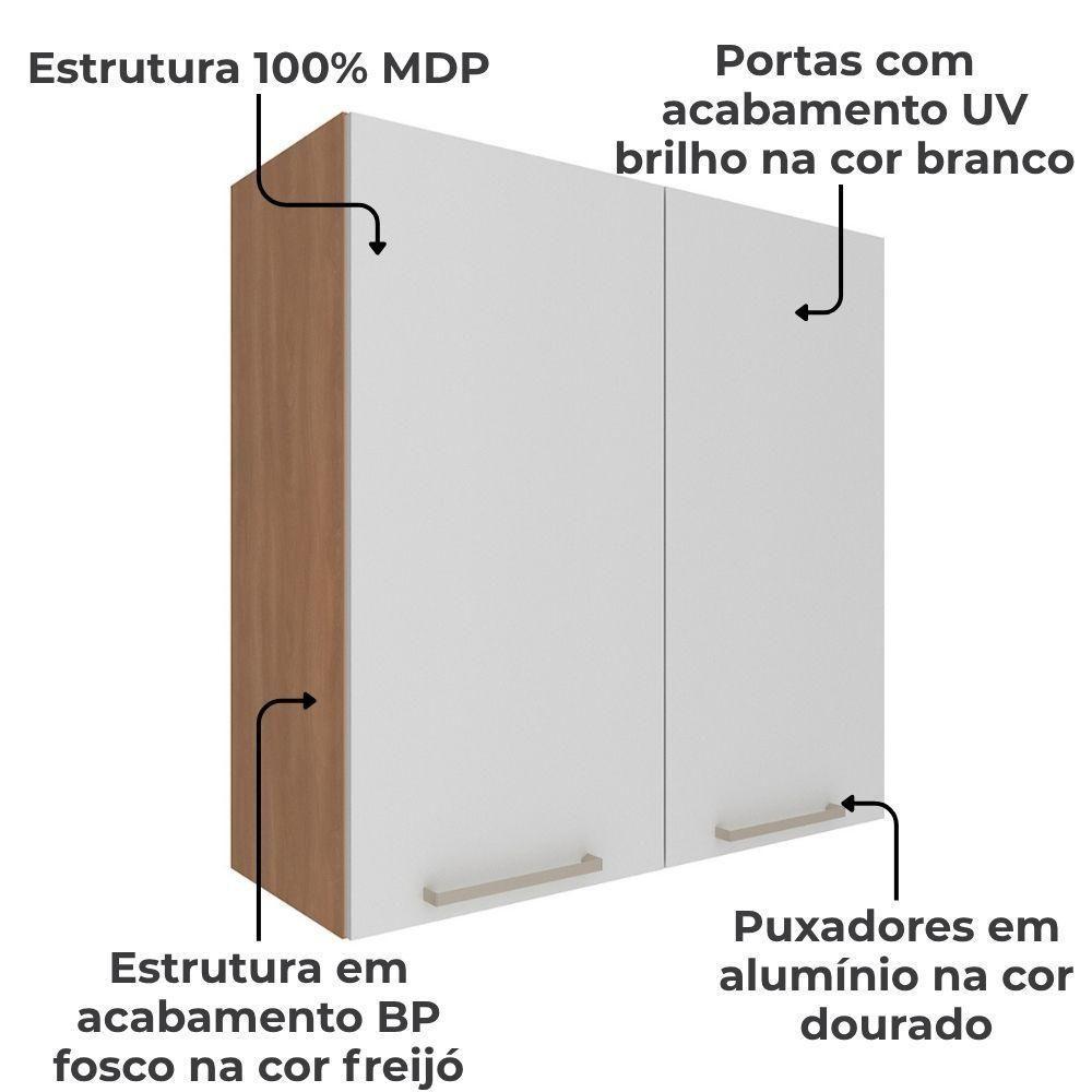 Armario Aereo 2 Portas 80 Cm Mdp Cz3115 Freijo Branco Tecno Mobili - 3