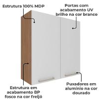Armario Aereo 2 Portas 80 Cm Mdp Cz3115 Freijo Branco Tecno Mobili - 3