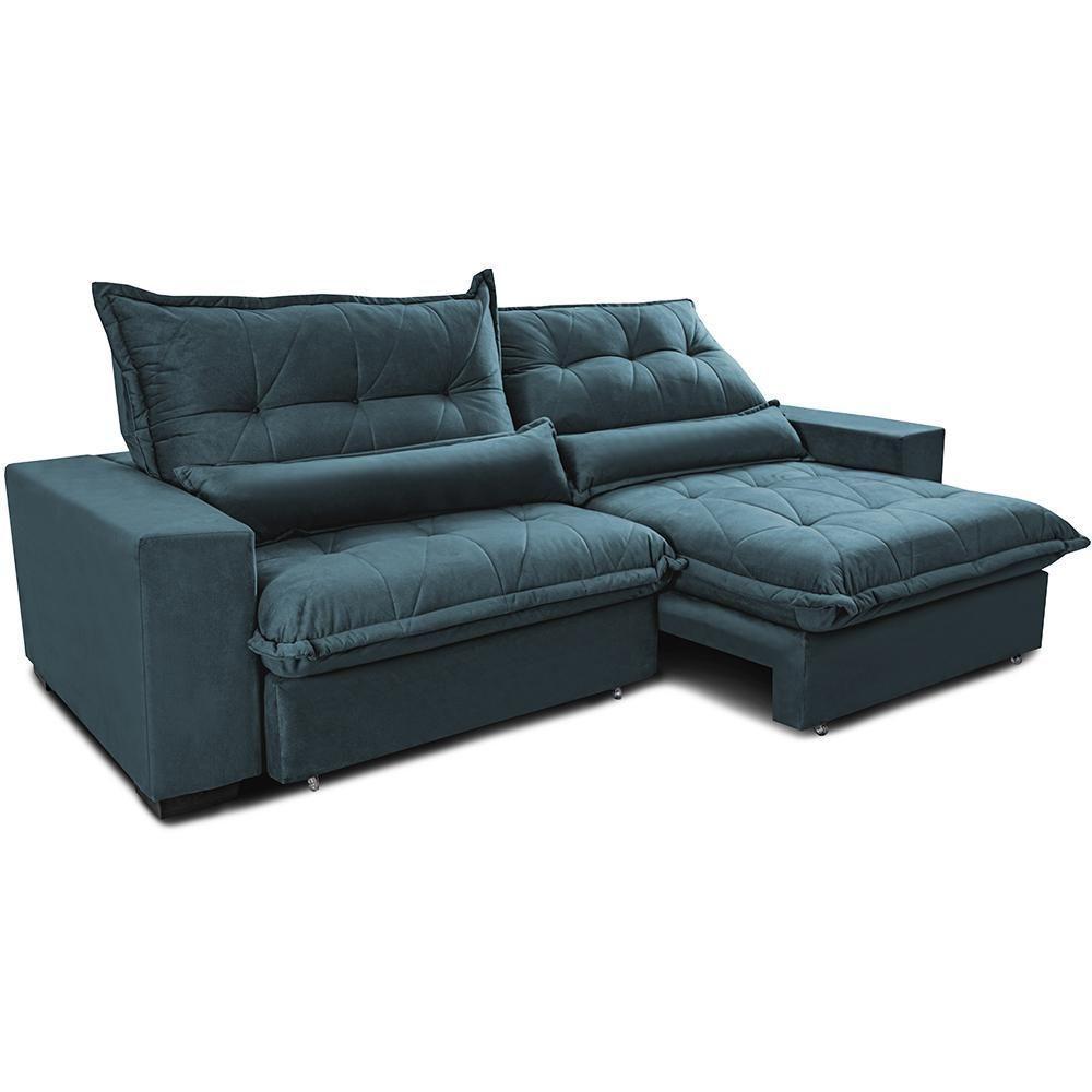 Sofa Retrátil E Reclinável 2,92m Com Molas Ensacadas Cama Inbox Soft Tecido Velusoft Petróleo - 7