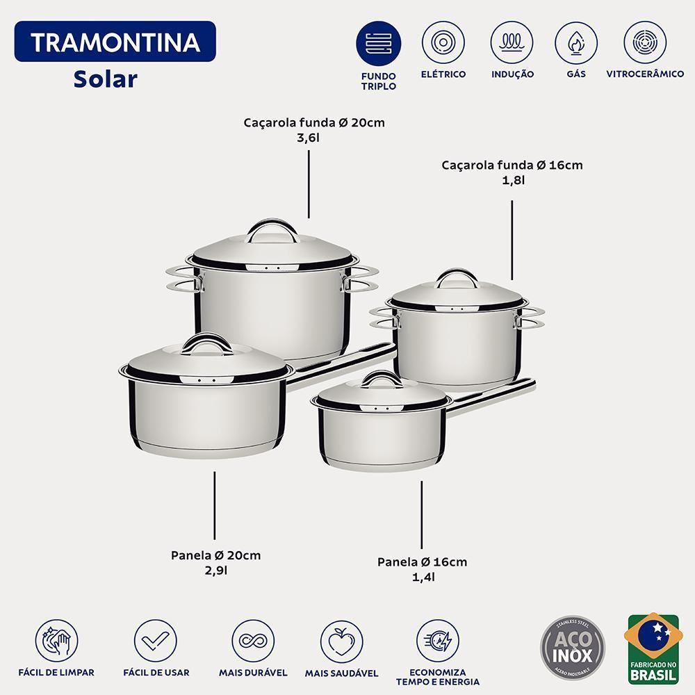 Jogo De Panelas Solar Em Aço Inox Com Fundo Triplo Indução 4 Peças - Tramontina 65510760 - 7