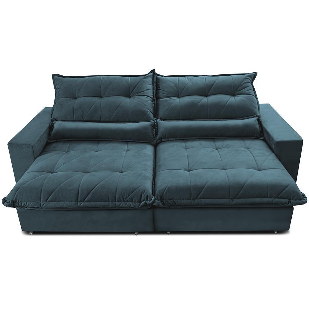 Sofa Retrátil E Reclinável 2,52m Com Molas Ensacadas Cama Inbox Soft Tecido Velusoft Petróleo - 1