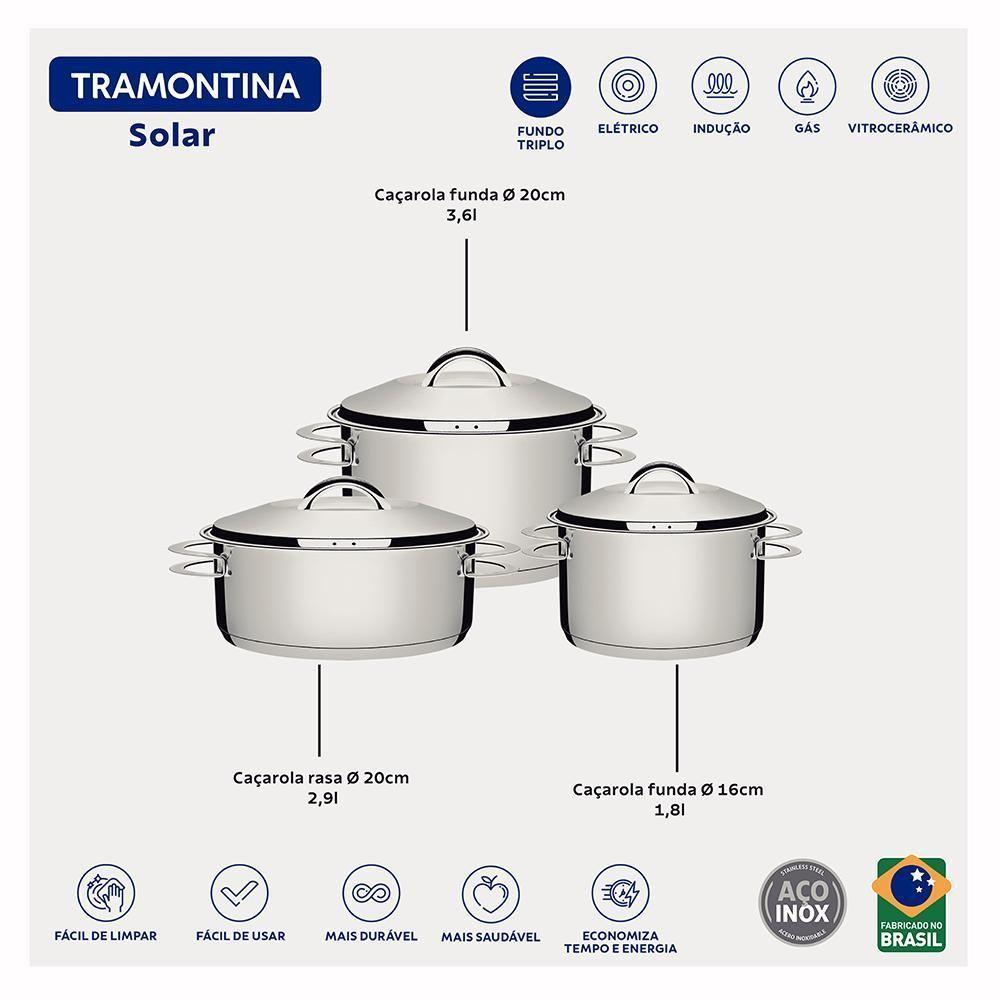 Jogo De Panelas Solar Em Aço Inox Com Fundo Triplo Indução 3 Peças - Tramontina 65510740 - 3