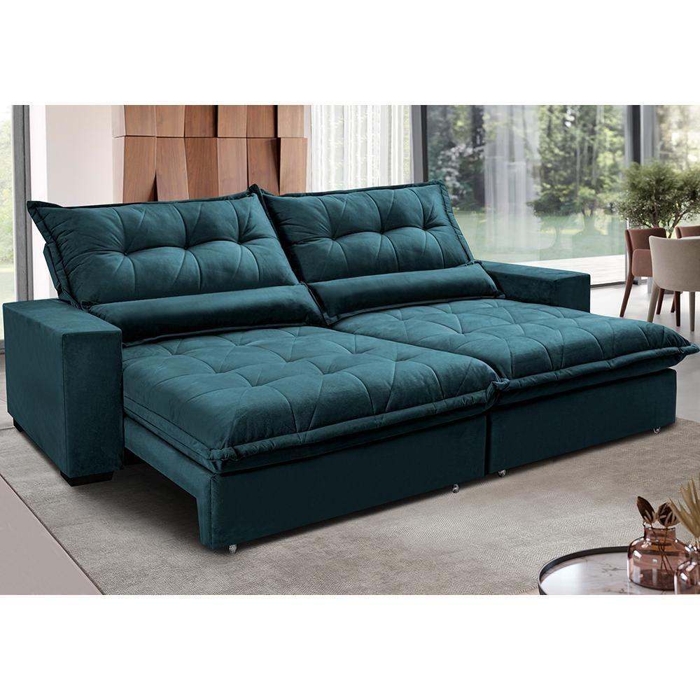 Sofa Retrátil E Reclinável 2,32m Com Molas Ensacadas Cama Inbox Soft Tecido Velusoft Petróleo - 2