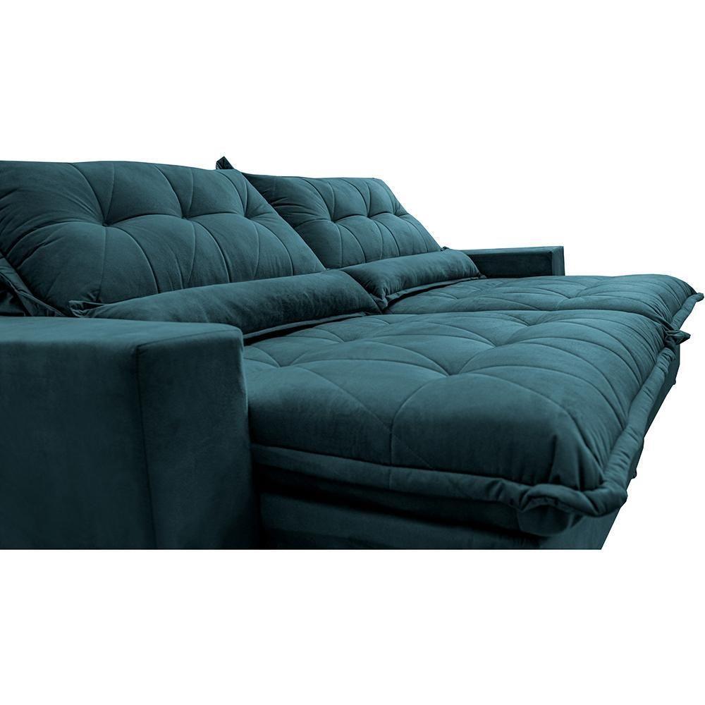 Sofa Retrátil E Reclinável 2,32m Com Molas Ensacadas Cama Inbox Soft Tecido Velusoft Petróleo - 5