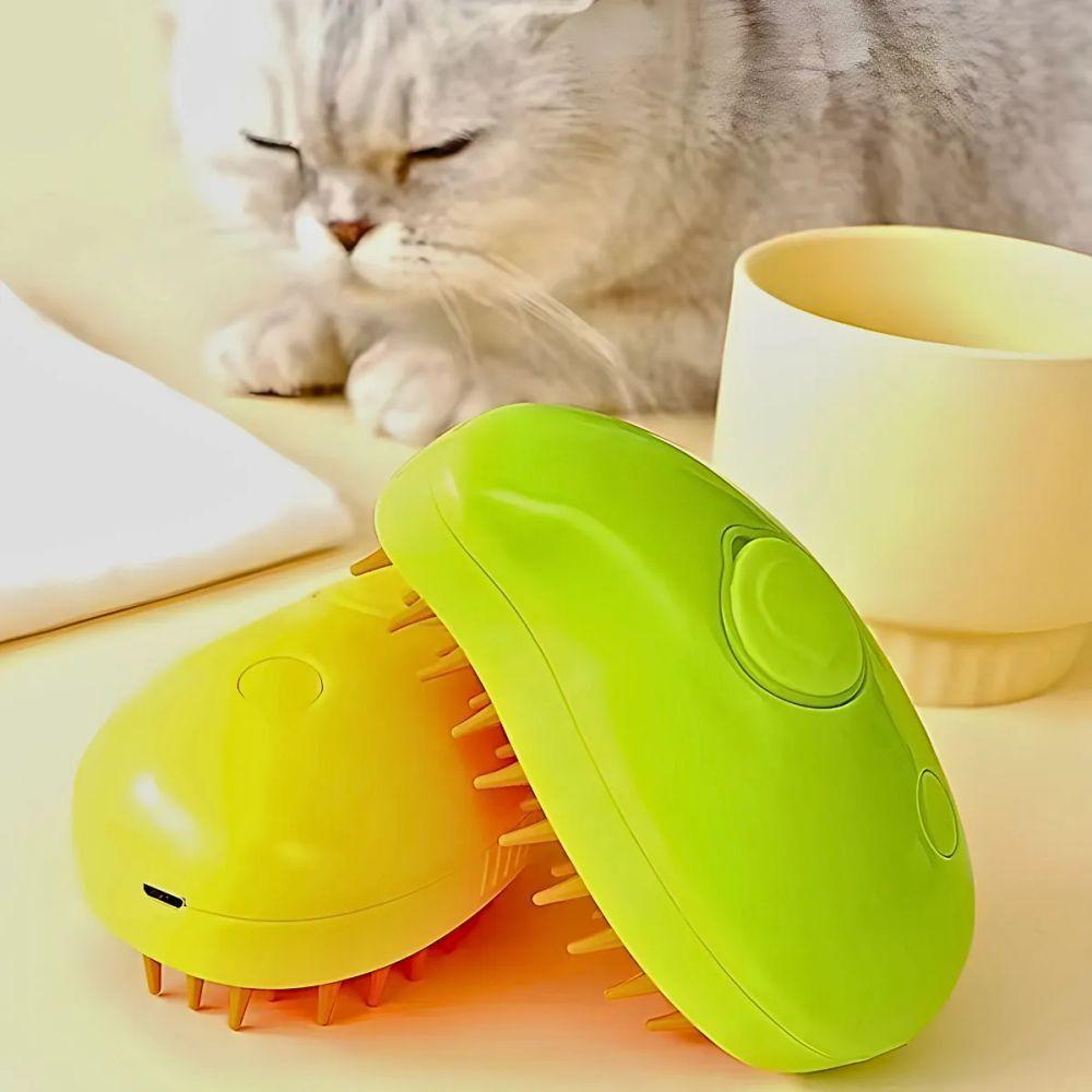 Escova Autolimpante 3 Em 1 Para Pets A Vapor Com Spray- Amarelo - 5