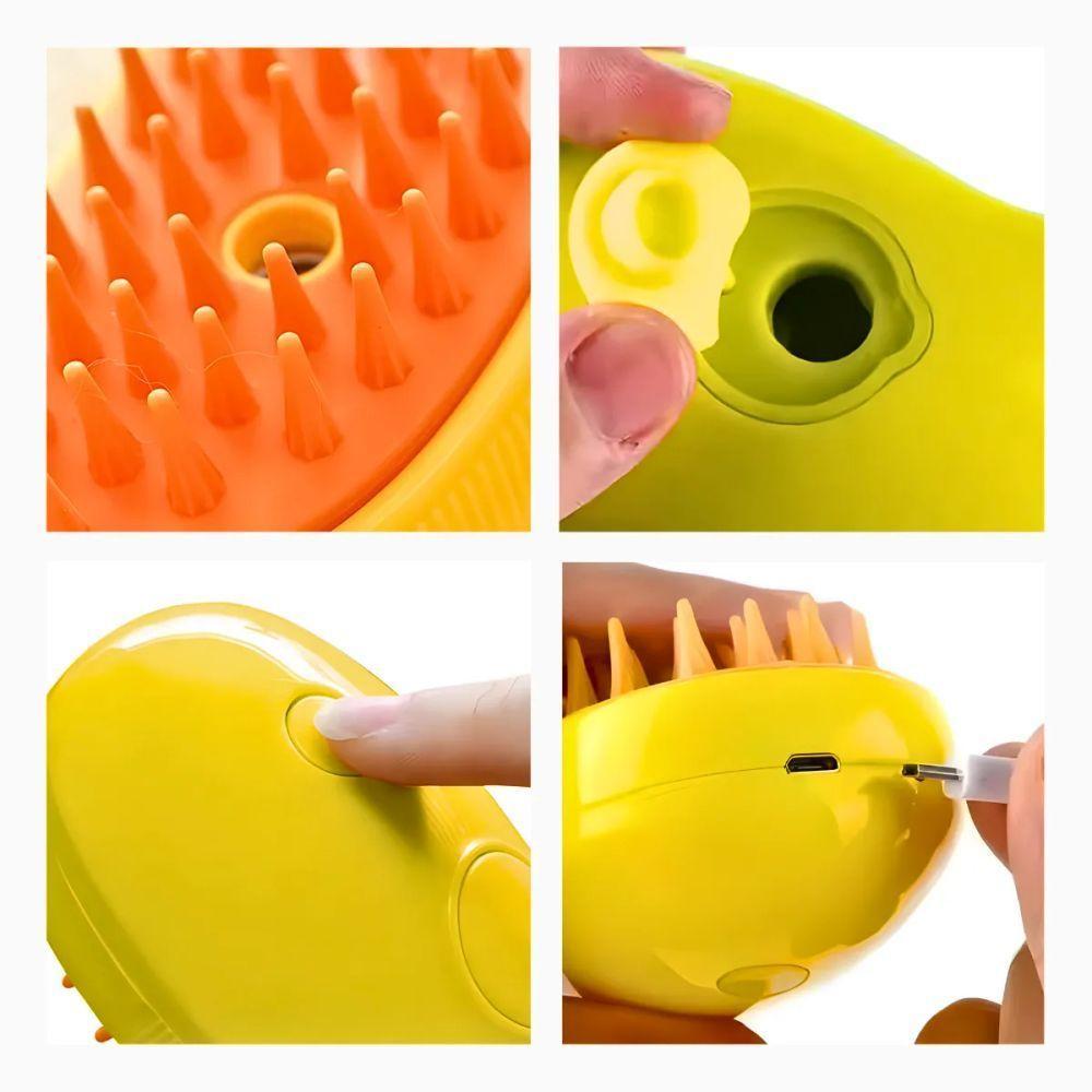 Escova Autolimpante 3 Em 1 Para Pets A Vapor Com Spray- Amarelo - 7
