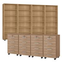 Kit 4 Gaveteiros Para Escritório Gávea Com Chave E 4 Livreiros Office Freijó Fosco - Móveis Leão - 1