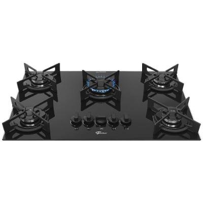 Cooktop a Gás Fischer Fit Line Trempe Iron 5 Bocas Vidro Temperado Preto Bivolt
