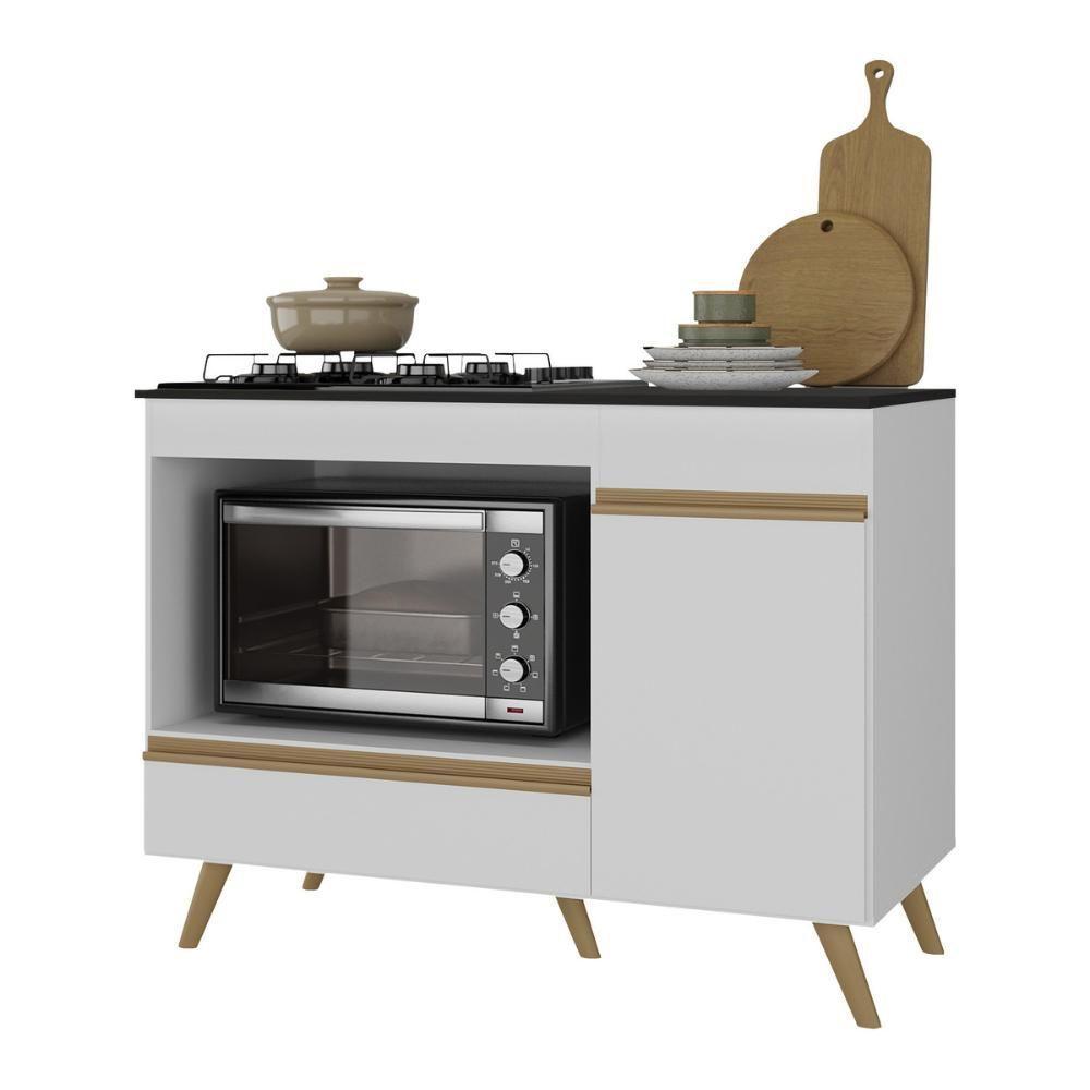 Balcão Para Cooktop E Forno 105cm 1 Porta 1 Gaveta Veneza Multimóveis Mp2258 Branco Dourado - 2
