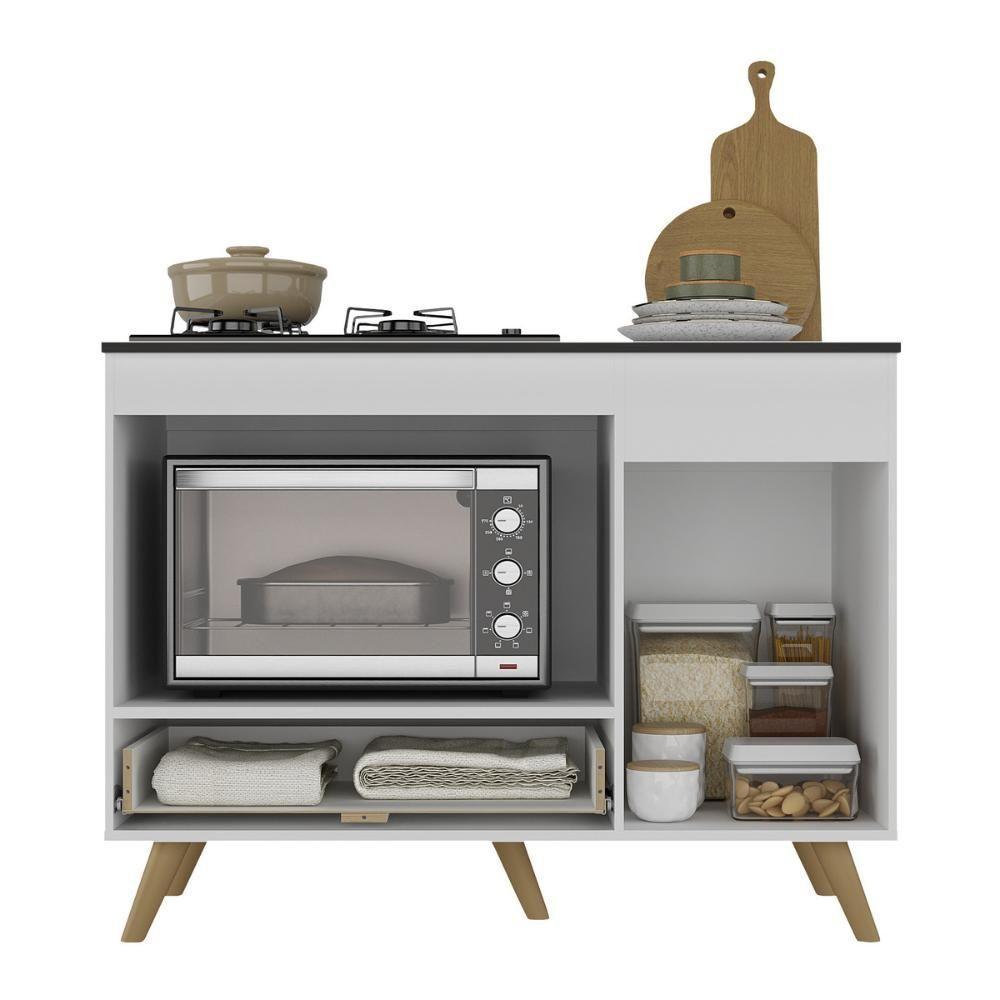 Balcão Para Cooktop E Forno 105cm 1 Porta 1 Gaveta Veneza Multimóveis Mp2258 Branco Dourado - 5