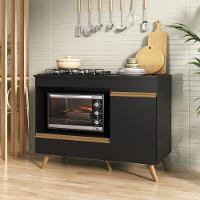 Balcão Para Cooktop E Forno 105cm 1 Porta 1 Gaveta Veneza Multimóveis Mp2258 Preto Dourado - 1