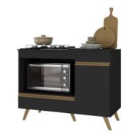Balcão Para Cooktop E Forno 105cm 1 Porta 1 Gaveta Veneza Multimóveis Mp2258 Preto Dourado - 2