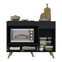 Balcão Para Cooktop E Forno 105cm 1 Porta 1 Gaveta Veneza Multimóveis Mp2258 Preto Dourado - 5
