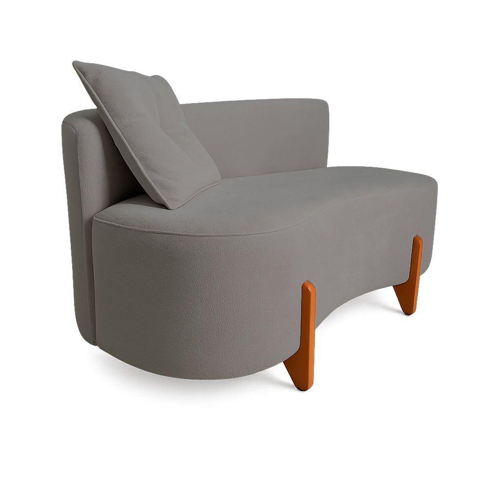 Sofá Orgânico Divã Veludo Com Pés De Madeira 7 Decor Cinza - 5