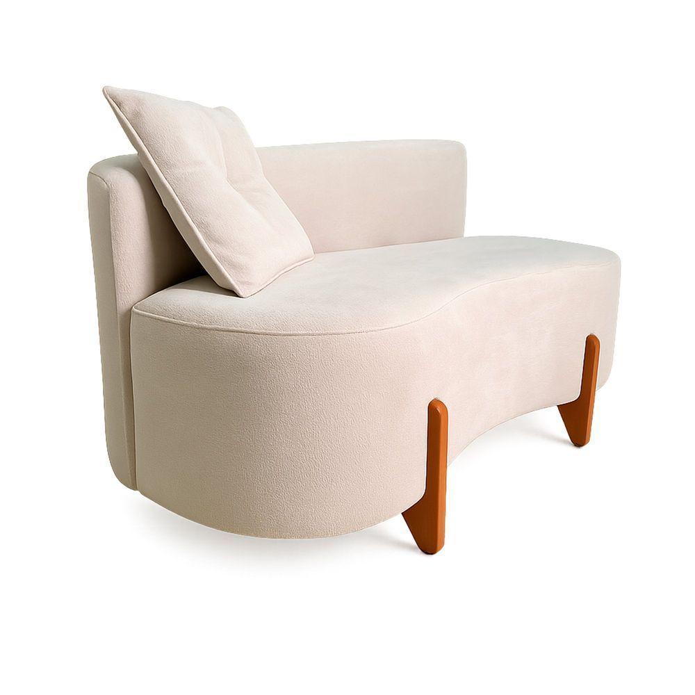 Sofá Orgânico Divã Veludo Com Pés De Madeira 7 Decor Bege - 3